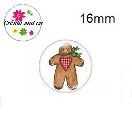 X2 cabochons bonhomme pain d'épice noël 16mm