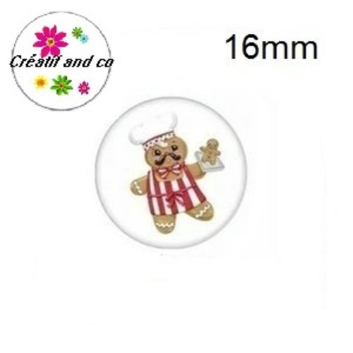 X2 cabochons mister cuisto pain d'épice noël 16mm