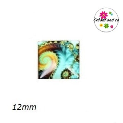 X2 cabochons carrés tourbillon de couleur 12mm