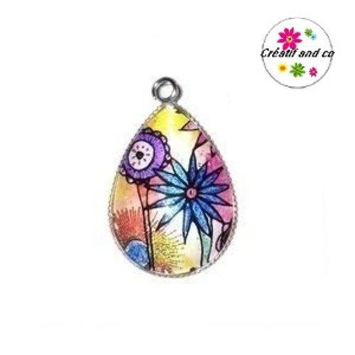 Pendentif cabochon goutte fleur