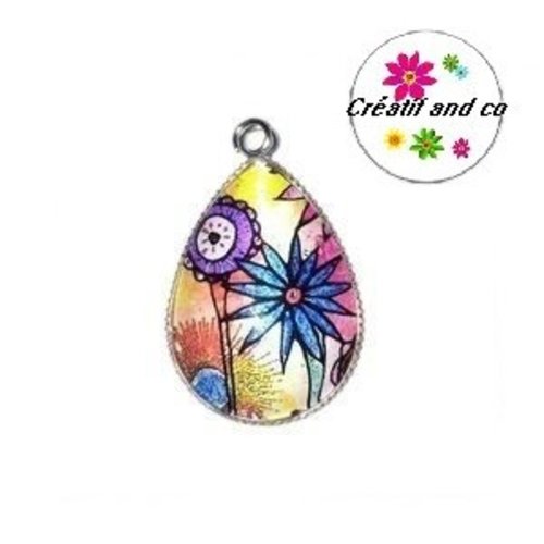 Pendentif cabochon goutte fleur