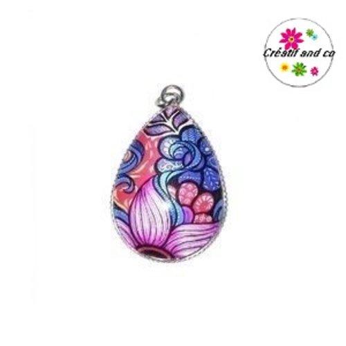Pendentif cabochon goutte fleur