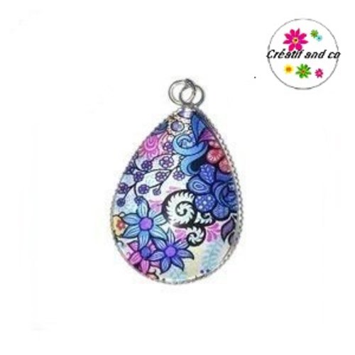 Pendentif cabochon goutte fleur