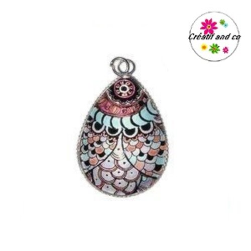 Pendentif cabochon goutte à motif