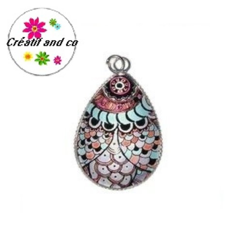 Pendentif et son cabochon goutte à motif 18x25mm