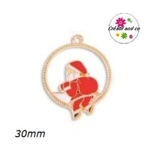 Breloque père noël dans cercle émail 30mm