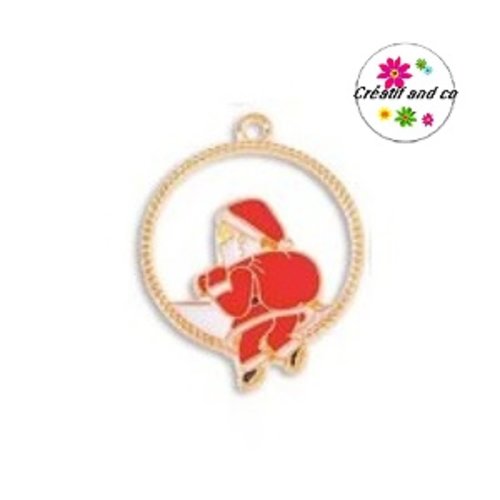 Breloque père noël émail dans cercle 30mm