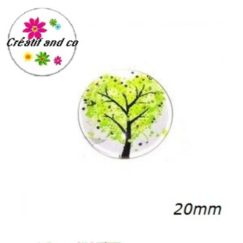 Cabochon rond arbre de vie vert 20mm