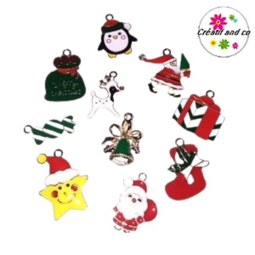 X10 breloques thème noël émail