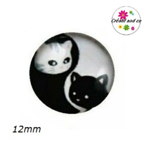 X2 cabochons duo de chat noir et blanc  12mm