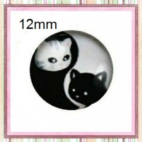 X2 cabochons duo de chat noir et blanc  12mm