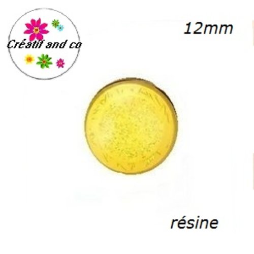 X2 cabochons dôme paillette jaune résine 12mm