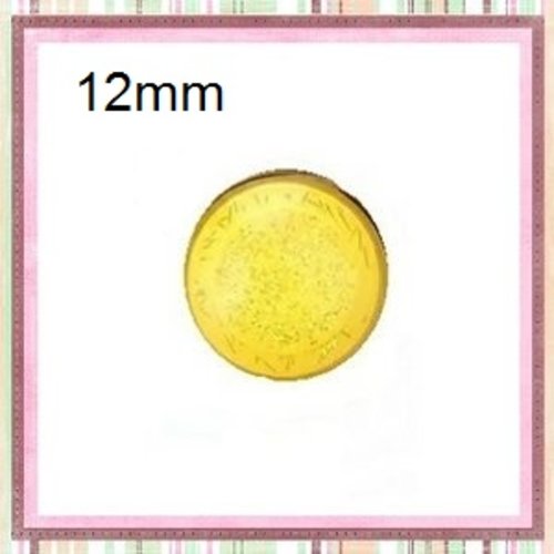 X2 cabochons dôme paillette jaune résine 12mm