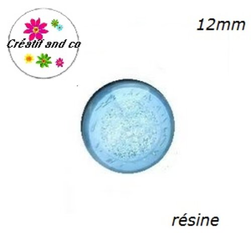 X2 cabochons dôme paillette bleu résine 12mm