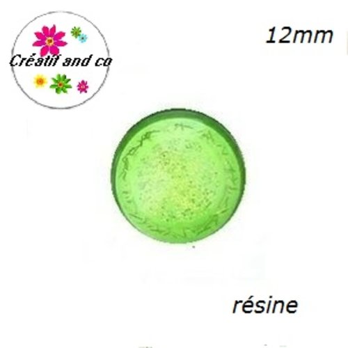 X2 cabochons dôme paillette vert résine 12mm
