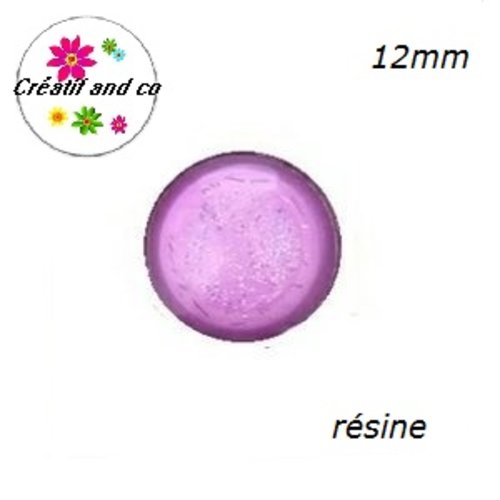 X2 cabochons dôme paillette parme résine 12mm