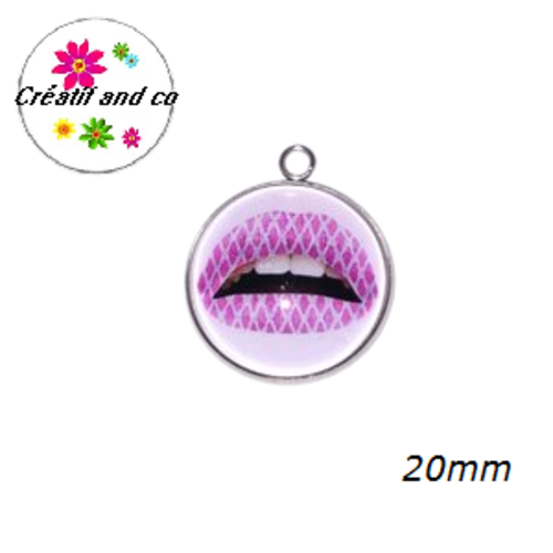 Pendentif cabochon lips rose quadrillé 20mm