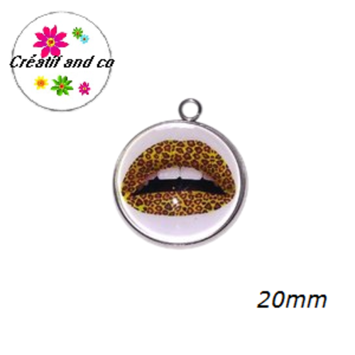 Pendentif cabochon lips motif léopard 20mm