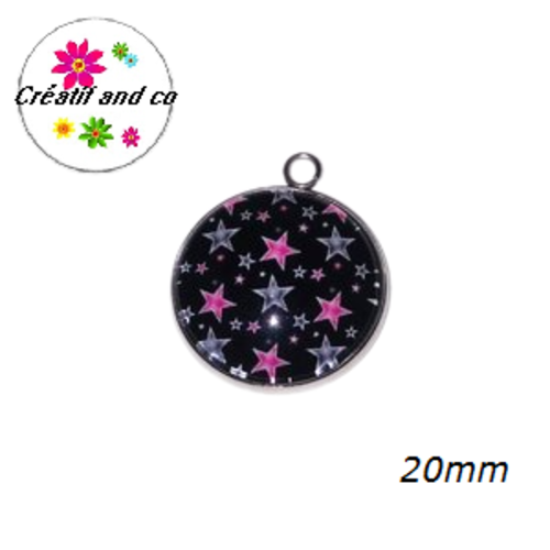 Pendentif cabochon étoiles roses et grises 20mm