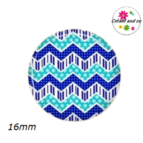 X2 cabochons à motif ton bleu 16mm