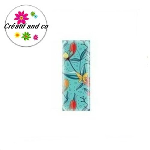 X2 cabochons rectangles fleurs 10x25mm