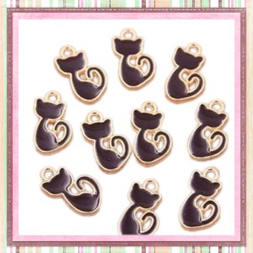 Breloque petit chat noir émail 13mm