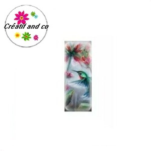 X2 cabochons rectangles oiseau 10x25mm