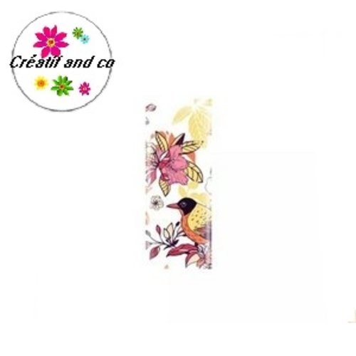 X2 cabochons rectangles oiseau 10x25mm