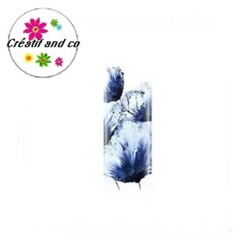 X2 cabochons rectangles fleur bleue 10x25mm