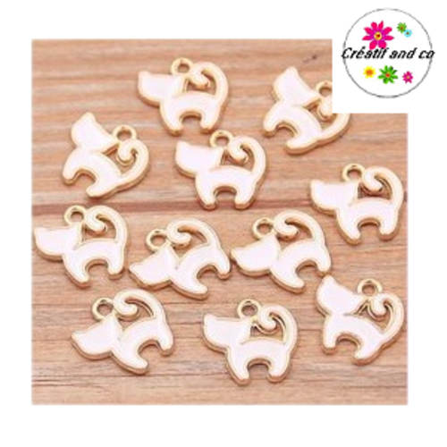 Breloque petit chat blanc émail 13mm