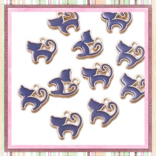 Breloque petit chat bleu marine émail 13mm