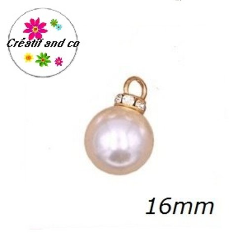 Pendentif rondelle strass et perle ronde nacrée 16mm