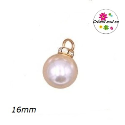 Pendentif rondelle strass et perle ronde nacrée 16mm