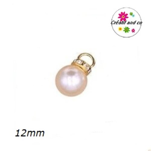 Pendentif rondelle strass et perle ronde nacrée 12mm