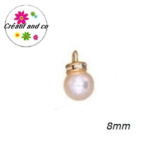 Pendentif rondelle strass et perle ronde nacrée 8mm