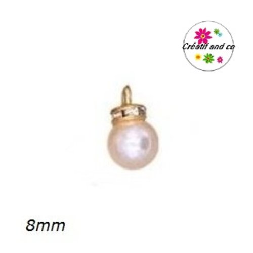Pendentif rondelle strass et perle ronde nacrée 8mm