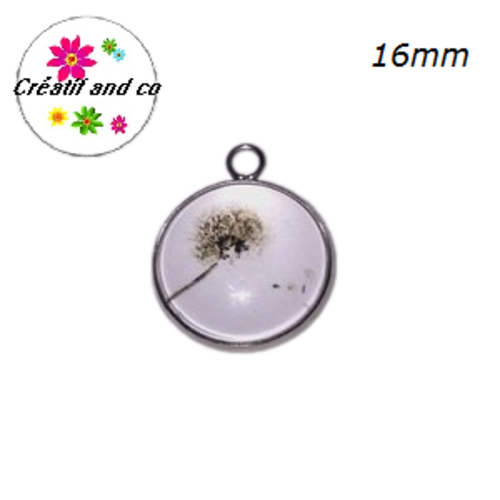Pendentif cabochon pissenlit noir 16mm