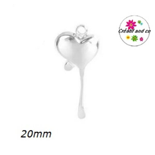 Pendentif coeur acier inoxydable argenté 20mm