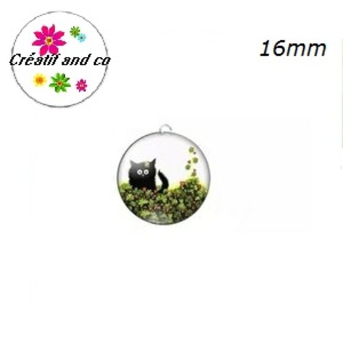 Pendentif cabochon chat noir 16mm