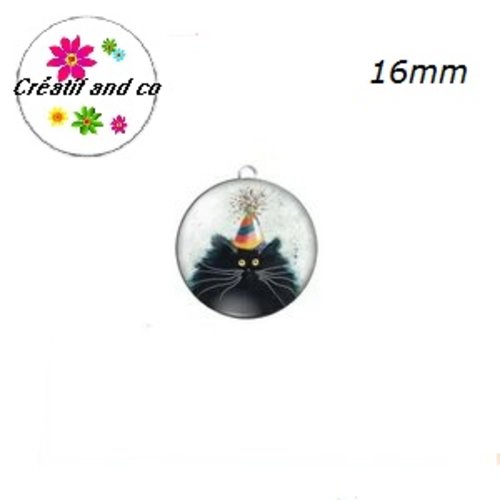 Pendentif cabochon chat noir 16mm