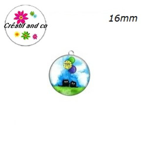 Pendentif cabochon chat noir 16mm