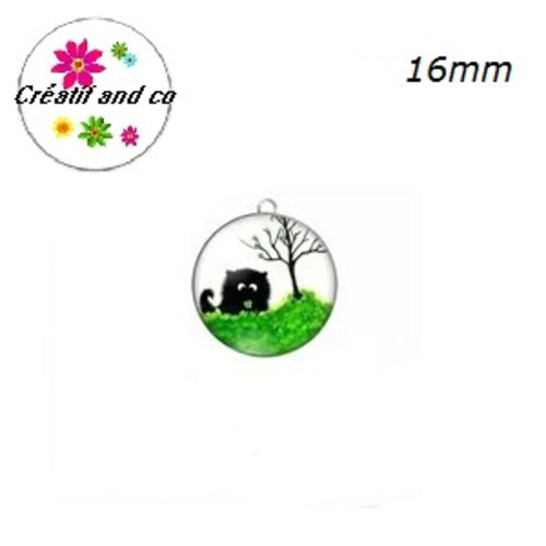 Pendentif cabochon chat noir 16mm