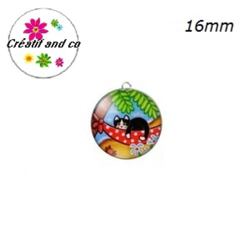 Pendentif cabochon chat noir 16mm