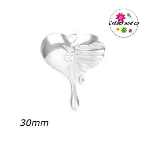 Pendentif coeur acier inoxydable argenté 30mm