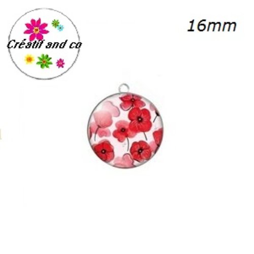 Pendentif cabochon fleurs rouges 16mm