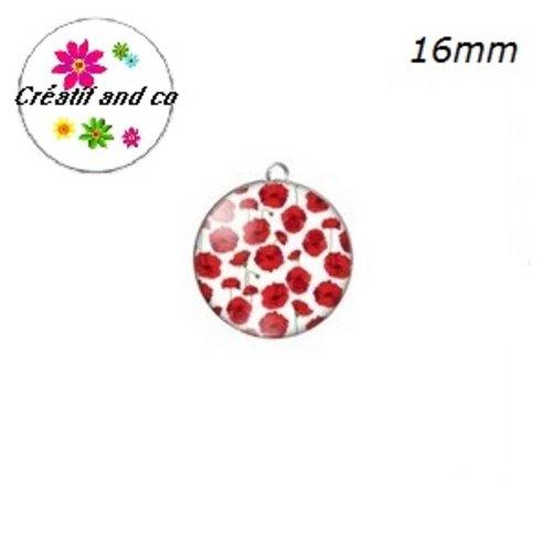 Pendentif cabochon fleurs rouges 16mm