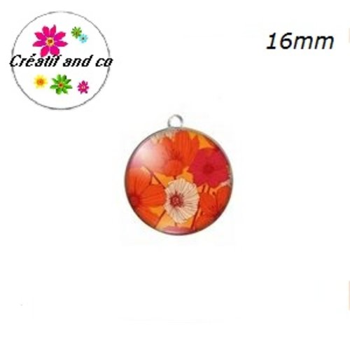 Pendentif cabochon fleurs rouges 16mm