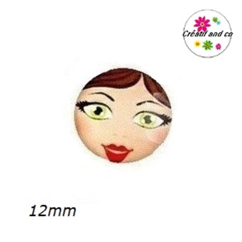 X2 cabochons visage femme 12mm