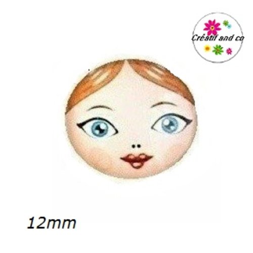 X2 cabochons visage femme 12mm