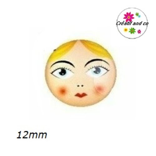 X2 cabochons visage femme 12mm